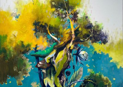Peinture arbre bonzaï inspiration Japon Tang-145x90-Galerie XXIe-Montbrison